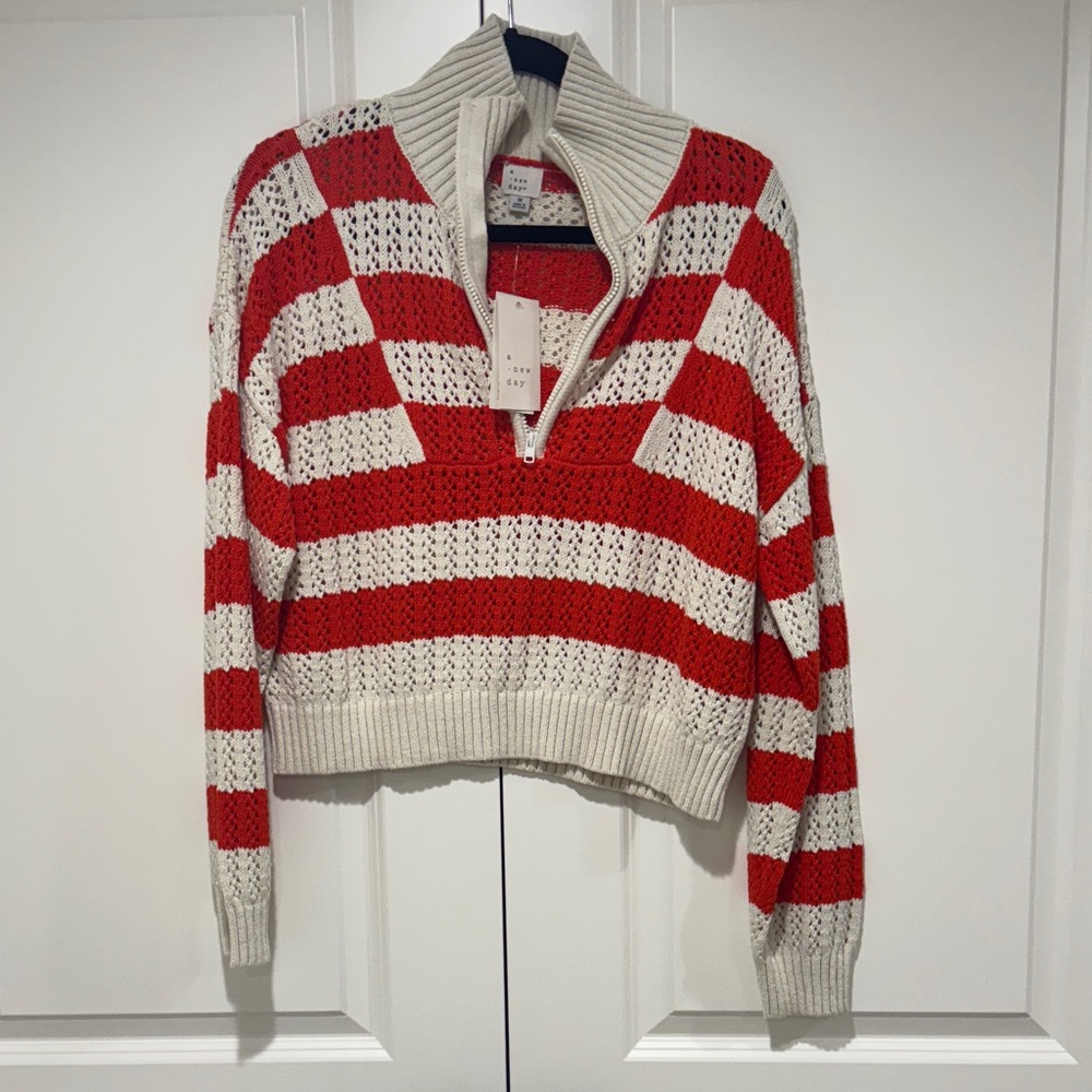 a new day Red and Cream Cowl Neck Sweater